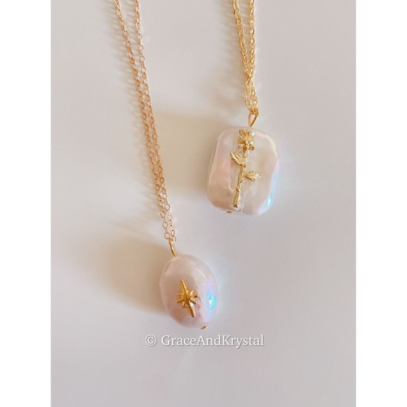 Handmade Pearl Necklace with Rose/Star, Wedding Necklace, Bridesmaid Gift - Picture 5 of 8